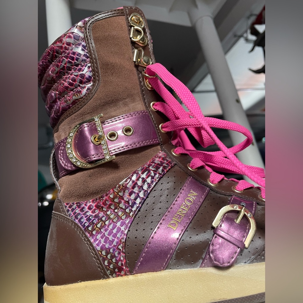 Dereon boots, by Beyoncé brown pink foil with bling size 6.5 high tops - Picture 4 of 8